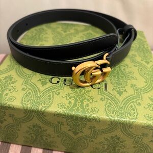 Gucci Black Leather Belt with Gold GG Buckle